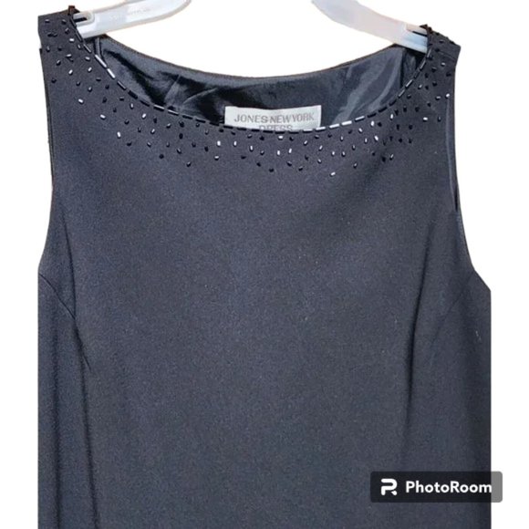 Jones New York Black Sleeveless Embellished Cocktail Dress Size 6P Silk Designer - Picture 3 of 6